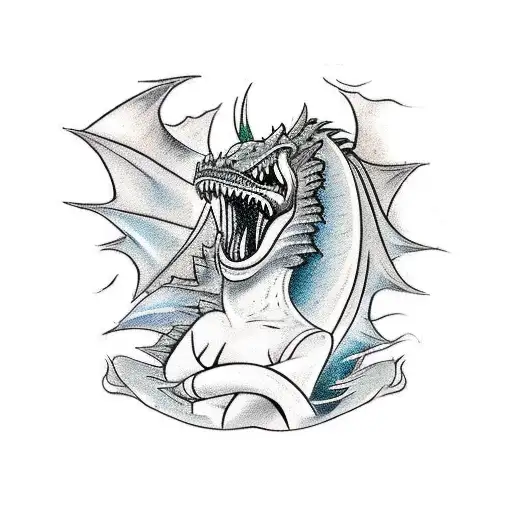 A fierce female warrior battling a dragon in a virtual reality world tattoo design idea