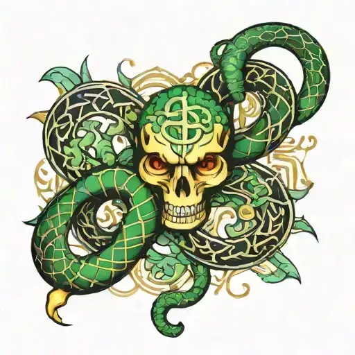a snake shaped like the money sign with two swords going through it to complete the money sign tattoo design idea
