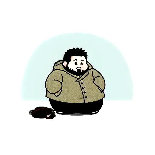 fat guy little coat tattoo design idea