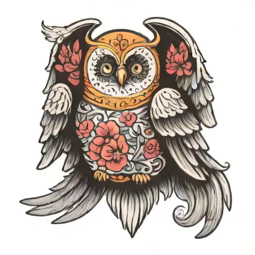 russian nesting doll with wings spread tattoo design idea