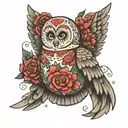 russian nesting doll with wings spread tattoo design idea