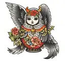 russian nesting doll with wings spread tattoo design idea