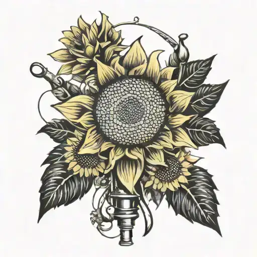 sunflower and fishing poles tattoo design idea
