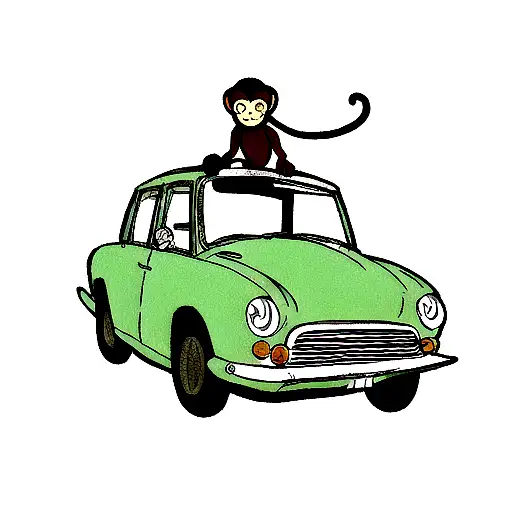 monkey with car tattoo design idea