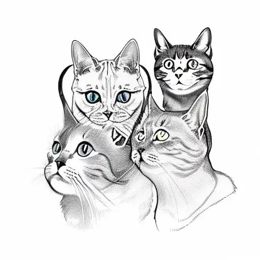 three cat heads hiss tattoo design idea