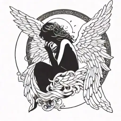 angel halo and wings wrapped tattoo design idea