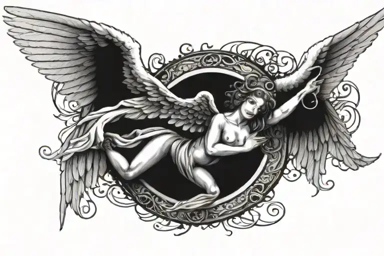 angel halo and wings flying tattoo design idea