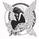 angel halo and wings wrapped tattoo design idea