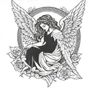 angel halo and wings wrapped tattoo design idea