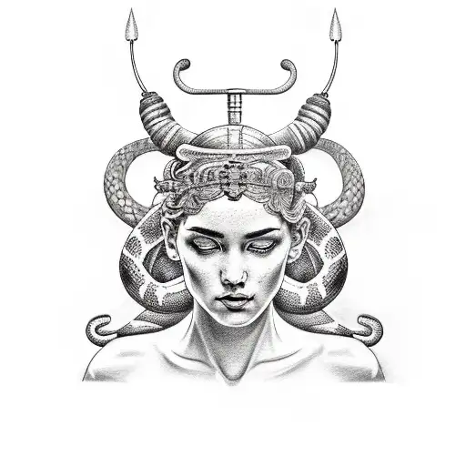 Draw Athena the greek goddess with a snake around for an arm tattoo tattoo design idea