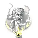 draw Prometheus the greek god with a torch and fire for an upper leg tatto tattoo design idea