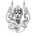 Draw Athena the greek goddess with a snake around for an arm tattoo tattoo design idea