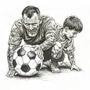 dad and son with soccer ball tattoo design idea