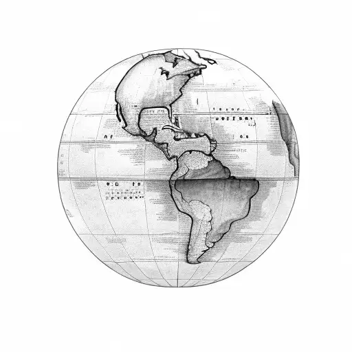 A globe with a magnifying glass focused on South America tattoo design idea