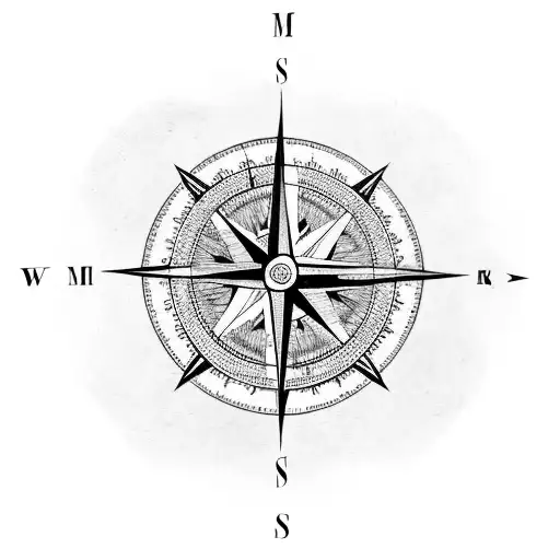 A compass needle pointing towards a map of South America tattoo design idea