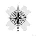 A compass needle pointing towards a map of South America tattoo design idea