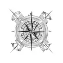 A compass needle pointing towards a map of South America tattoo design idea