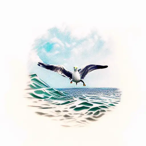 Seagull diving into the ocean alongside a scuba diver tattoo design idea