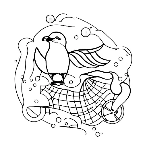 Seagull diving into the ocean alongside a scuba diver tattoo design idea
