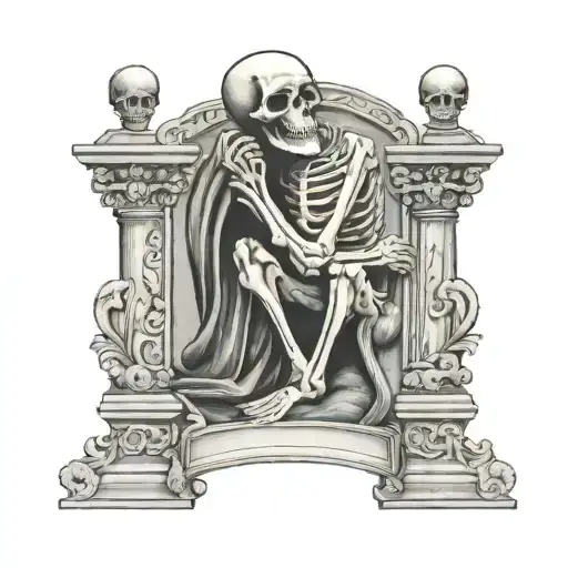 skeleton hugging a gravestone tattoo design idea