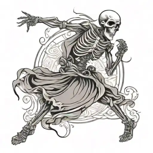 skeleton dancing gracefully tattoo design idea