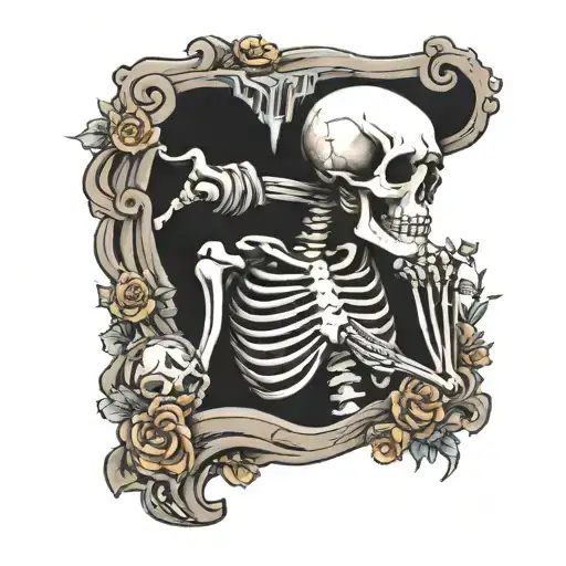 skeleton hugging a gravestone tattoo design idea