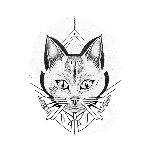 cat samurai walking  tattoo design idea