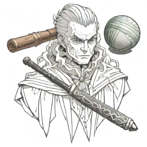 barrister's wig, priest's stole, cricket ball tattoo design idea