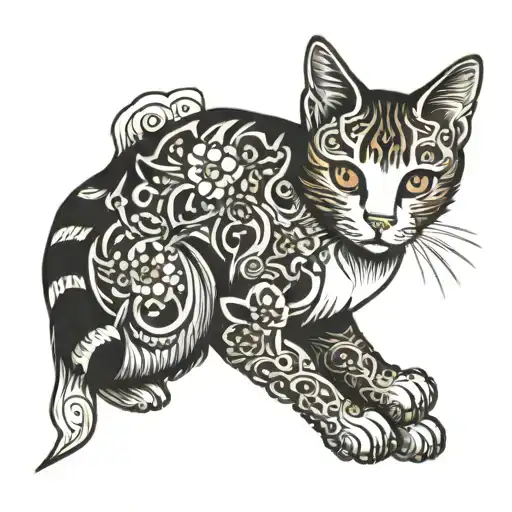 small orange cat  black white small   tattoo design idea