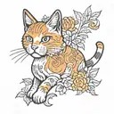small orange cat  black white small   fine line tattoo design idea