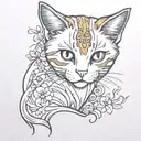 small orange cat  black white small   fine line tattoo design idea