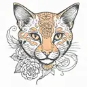 small orange cat  black white small   fine line tattoo design idea
