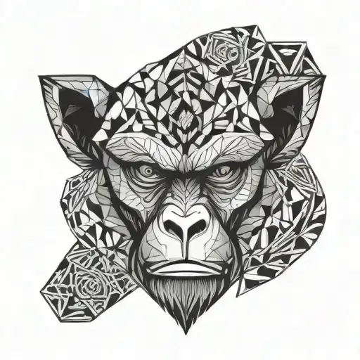 angry geometric monkey face tattoo design idea