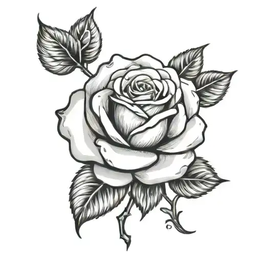 black and white rose with stem tattoo design idea