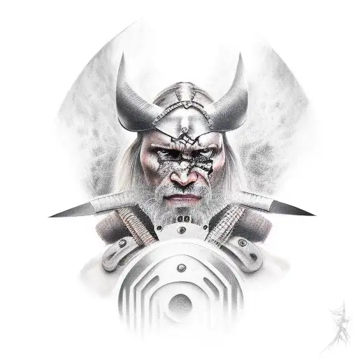 Warrior with savage face tattoo design idea