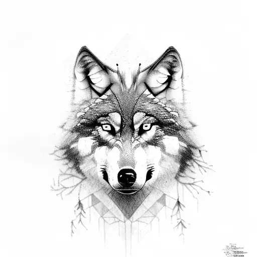 wolf and forest tattoo design idea