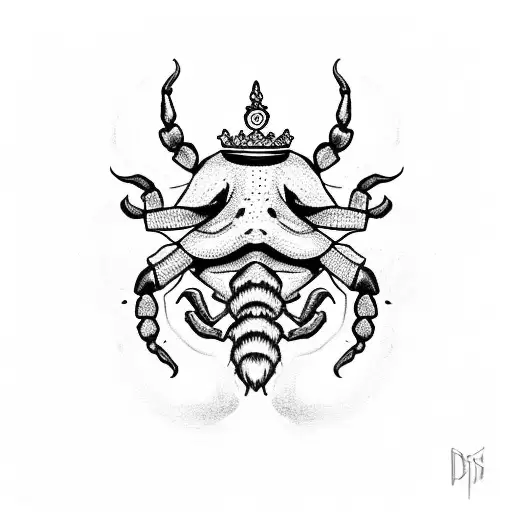 scorpion with a crown on its head with a moustache on its mouth very simple from the side tattoo design idea