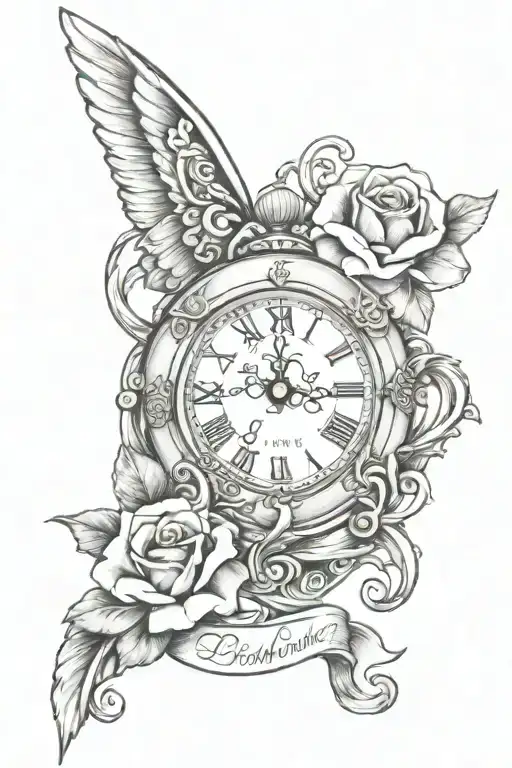 time piece memorial tattoo Mom 07/23/44 Dad 09/15/39 tattoo design idea
