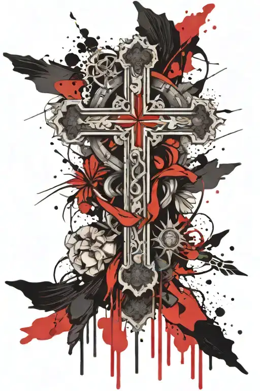 Catholic cross with sash  tattoo design idea