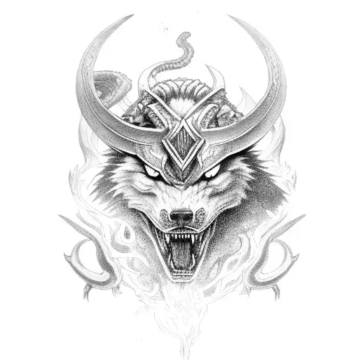 ragnarok with fenrir and world serpent tattoo design idea