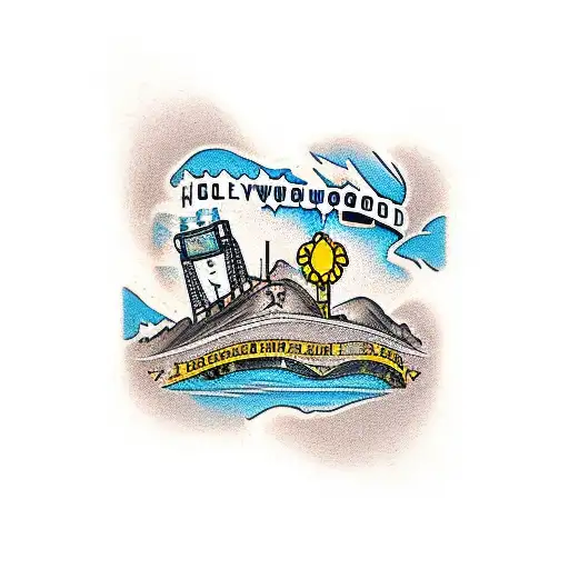 lower forearm. beaches, Hollywood sign, famous Los Angeles murals, Hollywood sign tattoo design idea