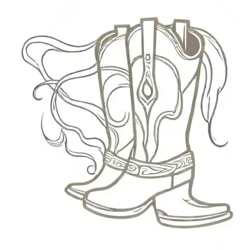 A minimalist design of a cowboy boot filled with hair styling tools tattoo design idea