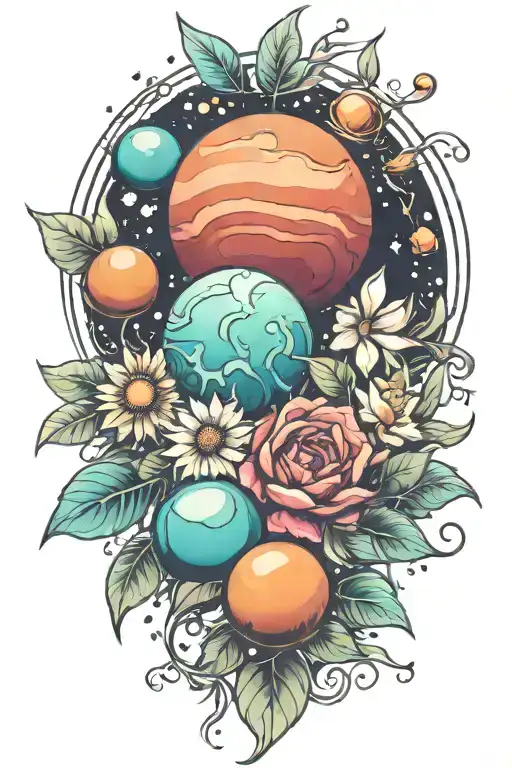 planets flowers humble tattoo design idea