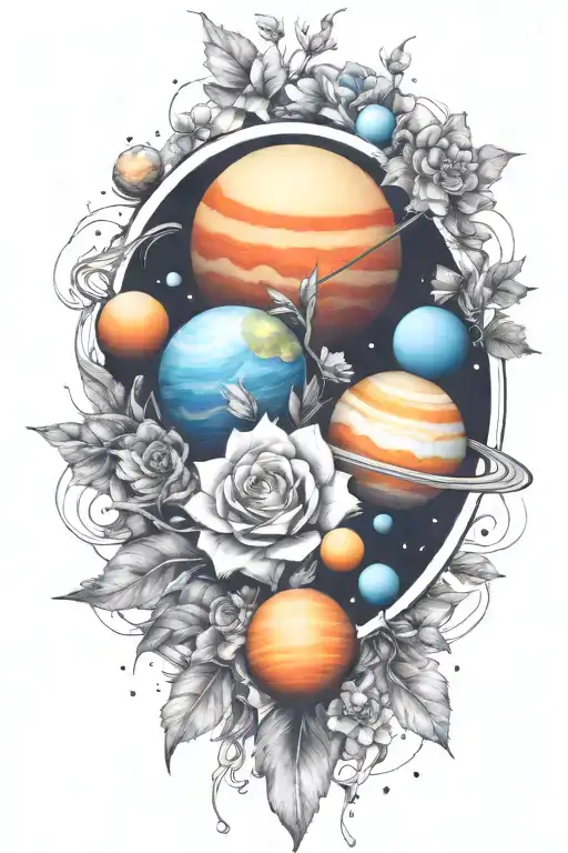planets flowers humble tattoo design idea
