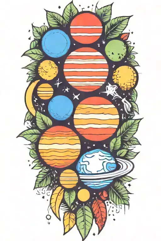planets jungle and spirituality tattoo design idea
