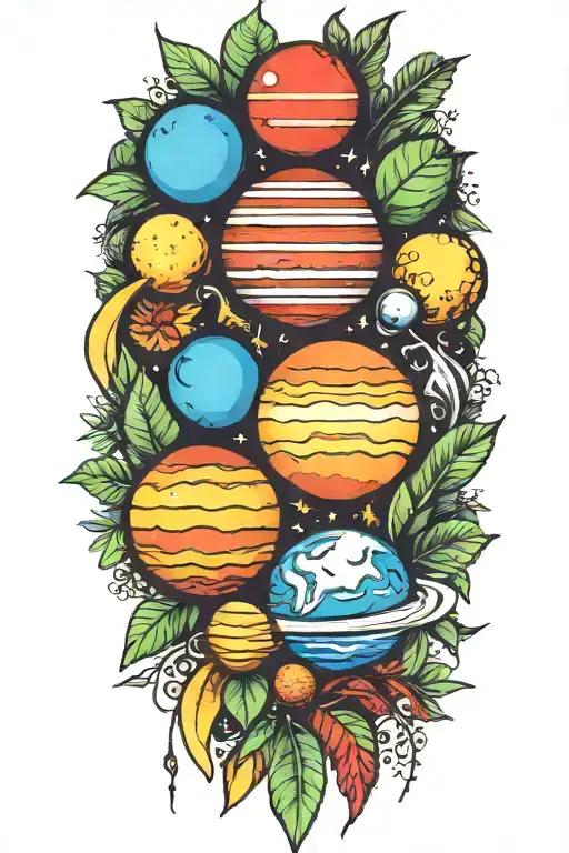 planets jungle and spirituality tattoo design idea