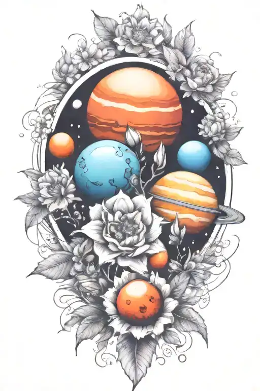 planets flowers humble tattoo design idea
