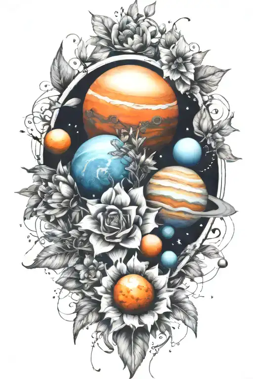 planets flowers humble tattoo design idea