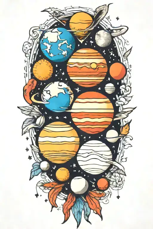 planets and spirituality tattoo design idea
