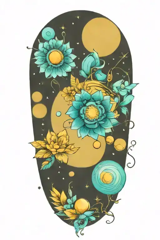 A floral a stylized solar system planets tattoo design idea